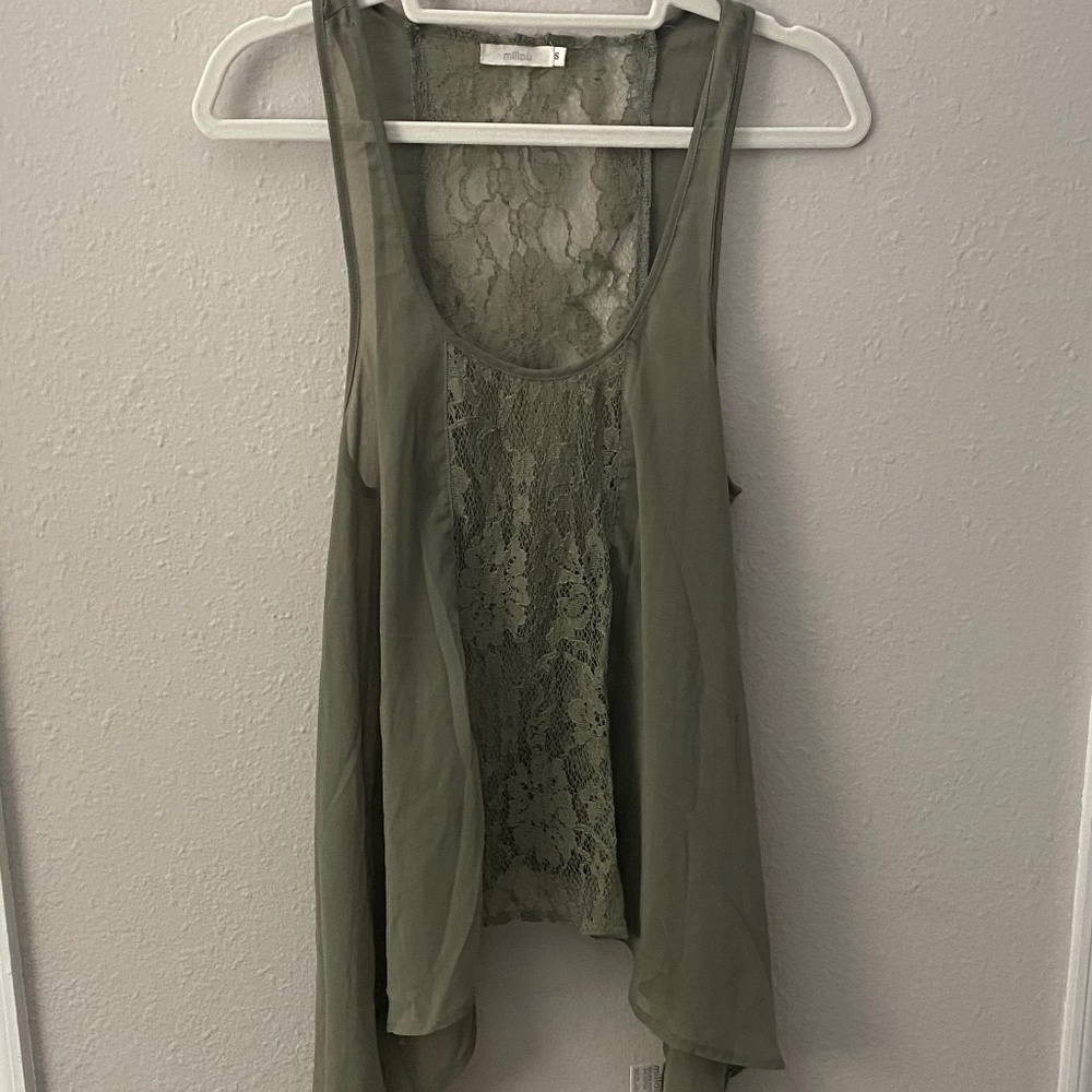 Green Lace & Sheer Shirt